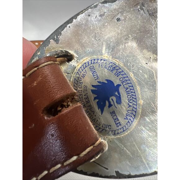 Silver Plated “END OF THE TRAIL” Indian Art Southwestern Belt Buckle Tooled Belt - Picture 7 of 11